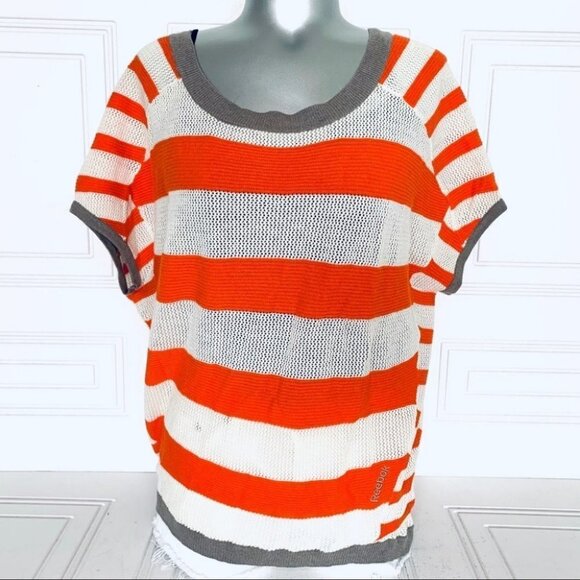 REEBOK  OVERSIZED KNIT OFF WHITE ORANGE TOP HORIZONTAL LOOSE FIT WOMEN SIZE XS - Picture 8 of 9